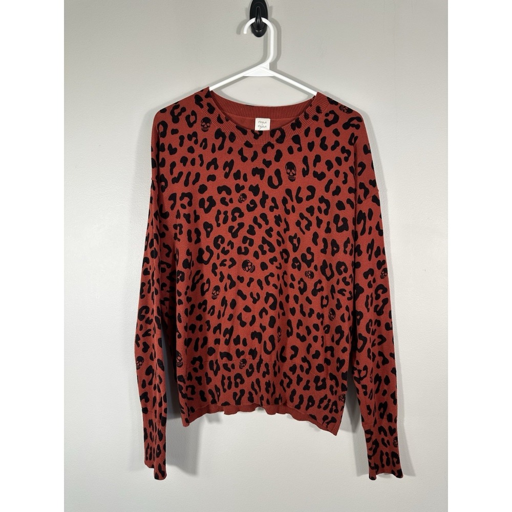 Evereve Roan + Ryan Sweater Womens Medium Red Aida‎ Skulls Animal Print